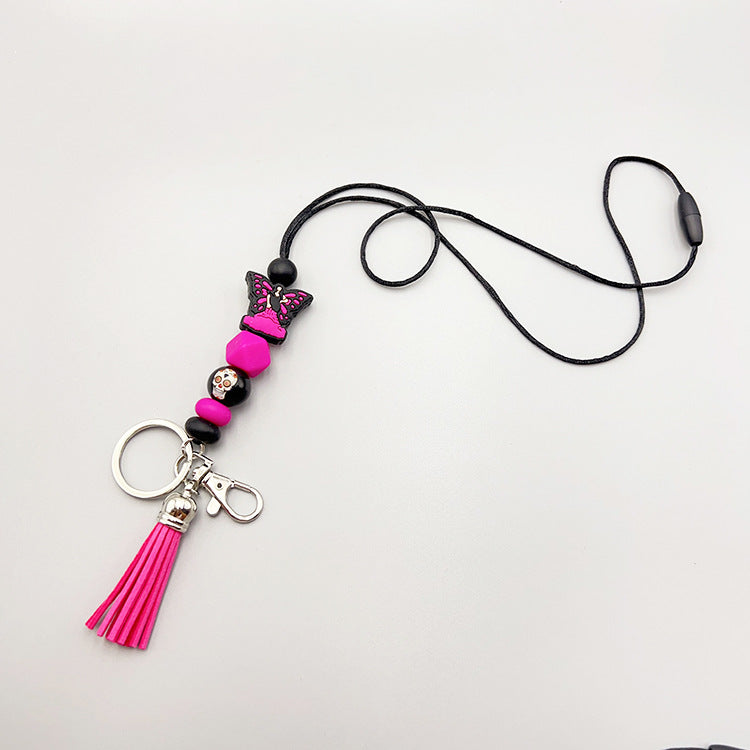 Wholesale Halloween Silicone Beads Easy Pull Lanyard Keychain